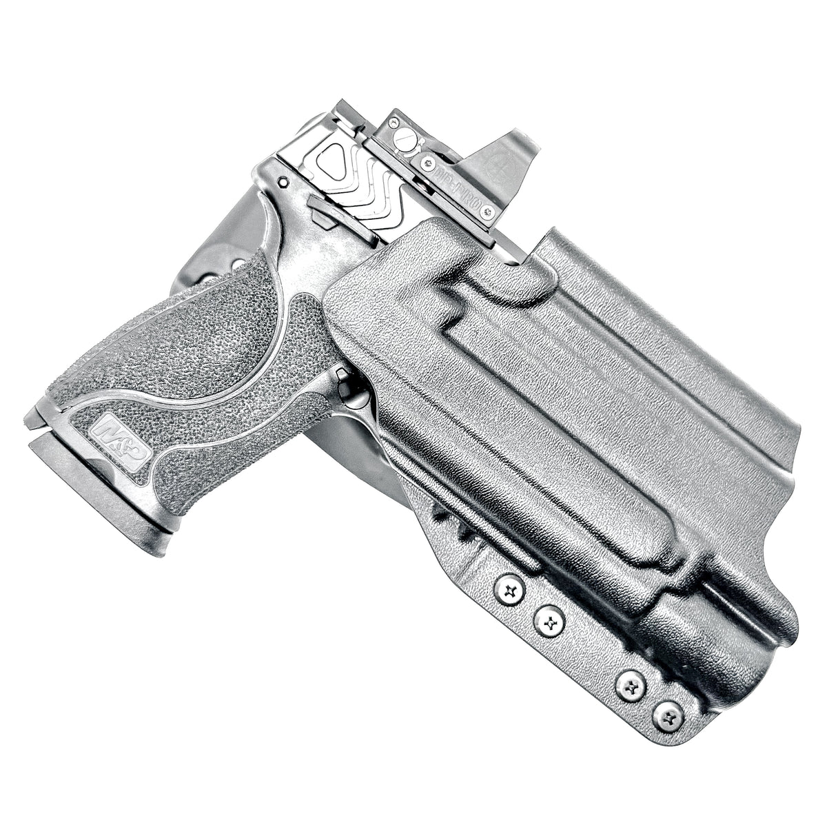 For the best OWB Smith & Wesson M&P 10MM M2.0 4" with thumb safety & Surefire X300U & X300T Duty & Competition Holster, shop Four Brothers Holsters. Made in USA.