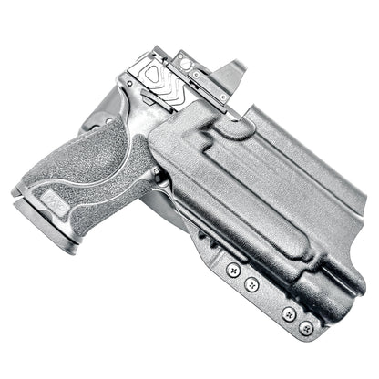 For the best OWB Smith & Wesson M&P 10MM M2.0 4" with thumb safety & Surefire X300U & X300T Duty & Competition Holster, shop Four Brothers Holsters. Made in USA.