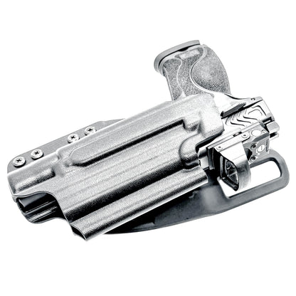 For the best OWB Smith & Wesson M&P 10MM M2.0 4" with thumb safety & Surefire X300U & X300T Duty & Competition Holster, shop Four Brothers Holsters. Made in USA.