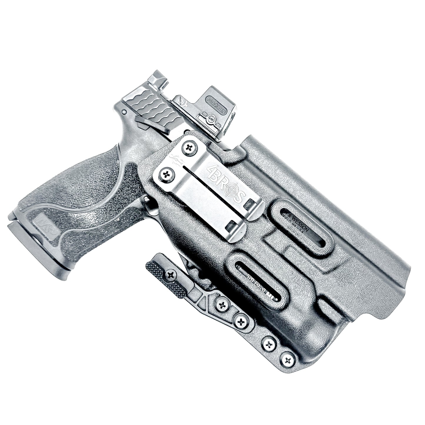 Black IWB AIWB Holster for the Smith and Wesson M&P 5.6" Performance Center 10MM M2.0 pistol with thumb safety & TLR-1 HL