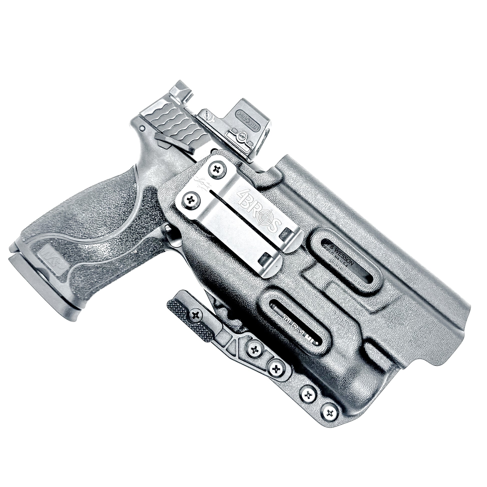 Black IWB AIWB Holster for the Smith and Wesson M&P 5.6" Performance Center 10MM M2.0 pistol with thumb safety & TLR-1 HL