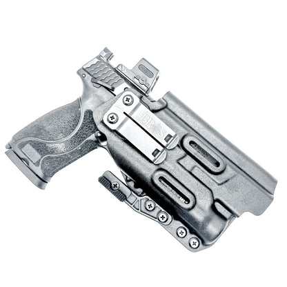 Black IWB AIWB Holster for the Smith and Wesson M&P 5.6" Performance Center 10MM M2.0 pistol with thumb safety & TLR-1 HL