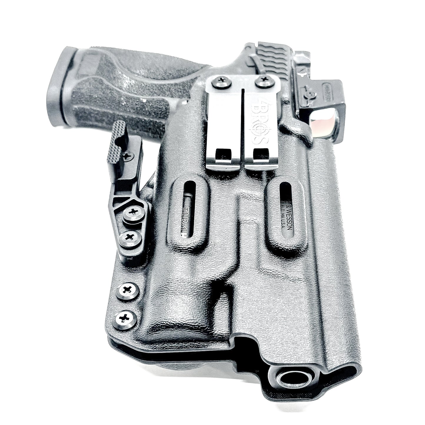 Black IWB AIWB Holster for the Smith and Wesson M&P 5.6" Performance Center 10MM M2.0 pistol with thumb safety & TLR-1 HL