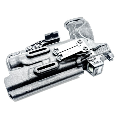 Black IWB AIWB Holster for the Smith and Wesson M&P 5.6" Performance Center 10MM M2.0 pistol with thumb safety & TLR-1 HL