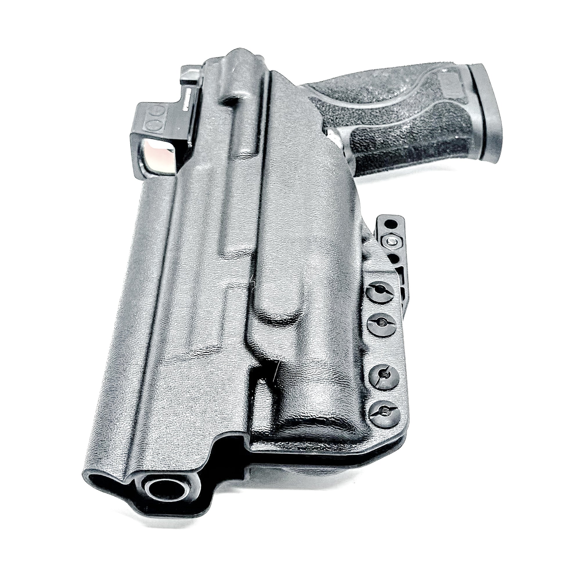 Black IWB AIWB Holster for the Smith and Wesson M&P 5.6" Performance Center 10MM M2.0 pistol with thumb safety & TLR-1 HL