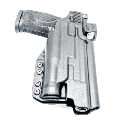 Black Outside Waistband Holster for the Smith & Wesson M&P 10mm 5.6" Performance Center M2.0 pistol & thumb safety & TLR-1 HL with 4Bros 1.5" Belt Slide.