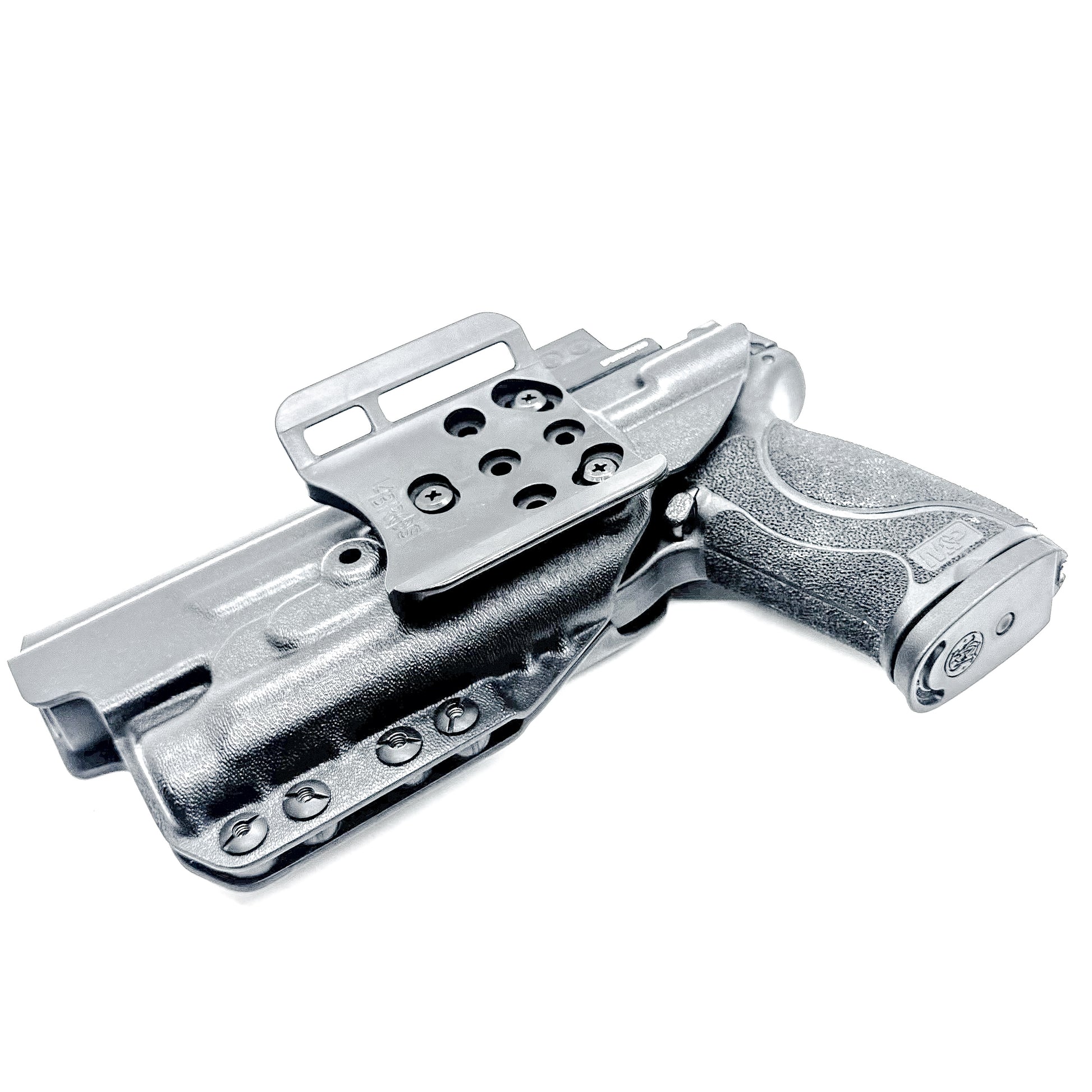 Black Outside Waistband Holster for the Smith & Wesson M&P 10mm 5.6" Performance Center M2.0 pistol & thumb safety & TLR-1 HL with 4Bros 1.5" Belt Slide.