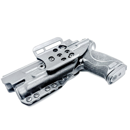 Black Outside Waistband Holster for the Smith & Wesson M&P 10mm 5.6" Performance Center M2.0 pistol & thumb safety & TLR-1 HL with 4Bros 1.5" Belt Slide.