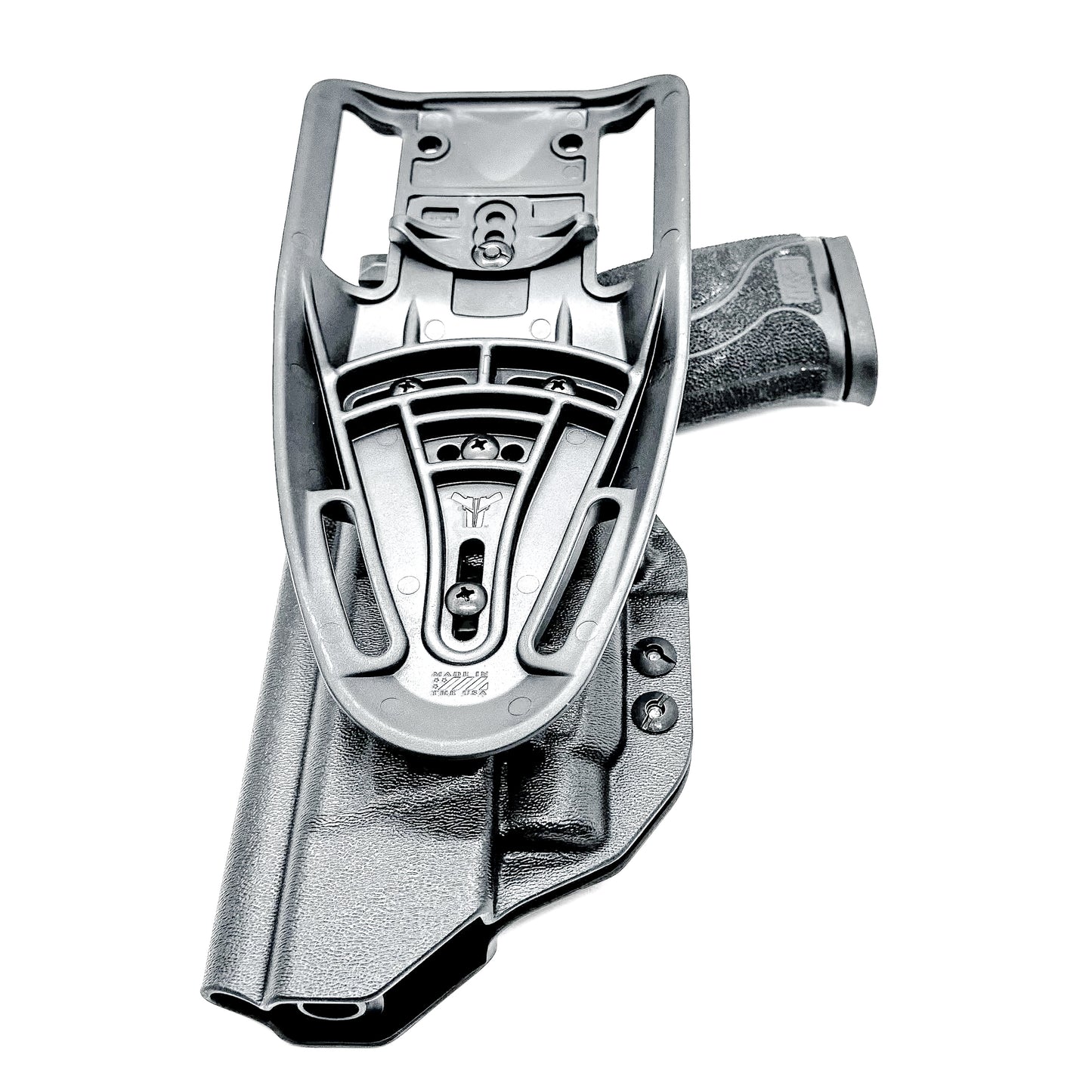 OWB Smith & Wesson M&P 5.6" 10MM pistol & Streamlight TLR-7 A, X & TLR-7 HL-X Duty & Competition Kydex Holster, in black with Duty Drop Attachment.