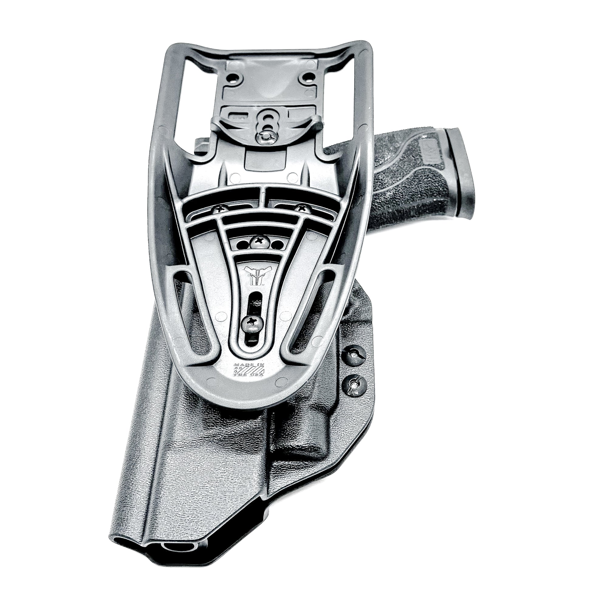 OWB Smith & Wesson M&P 5.6" 10MM pistol & Streamlight TLR-7 A, X & TLR-7 HL-X Duty & Competition Kydex Holster, in black with Duty Drop Attachment.