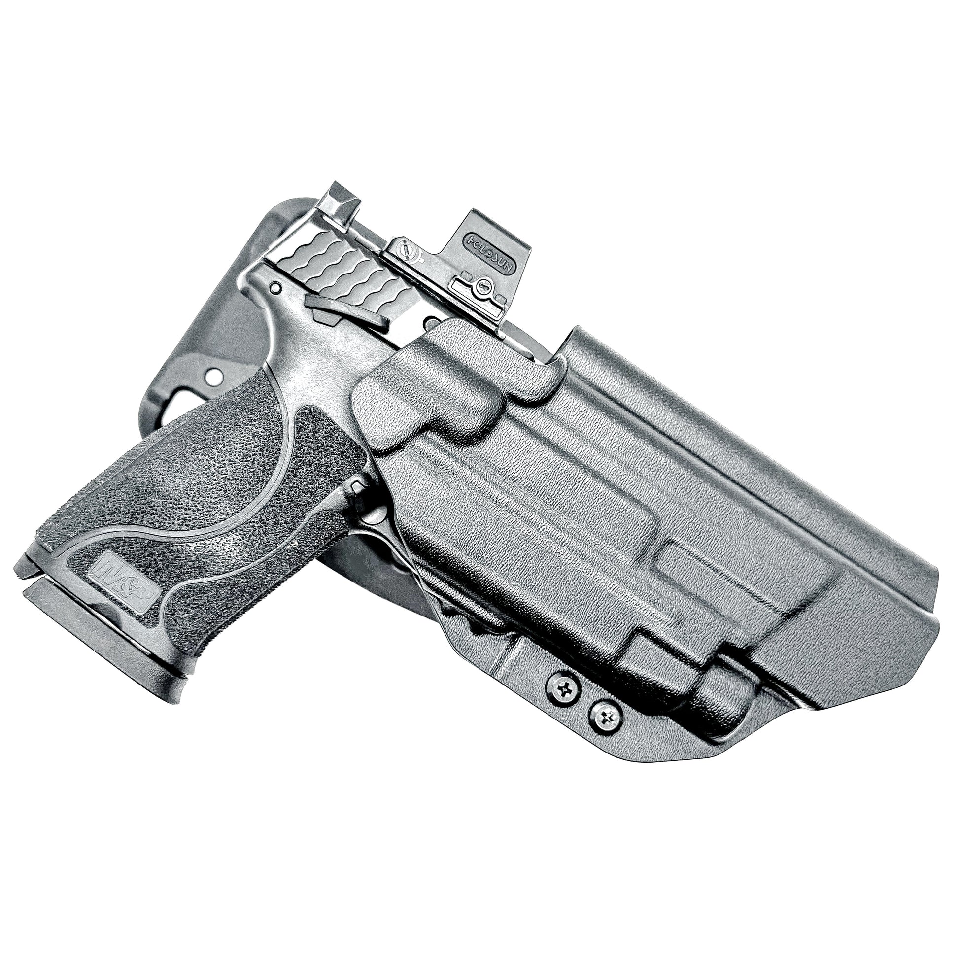 OWB Smith & Wesson M&P 5.6" 10MM pistol & Streamlight TLR-7 A, X & TLR-7 HL-X Duty & Competition Kydex Holster, in black with Duty Drop Attachment.