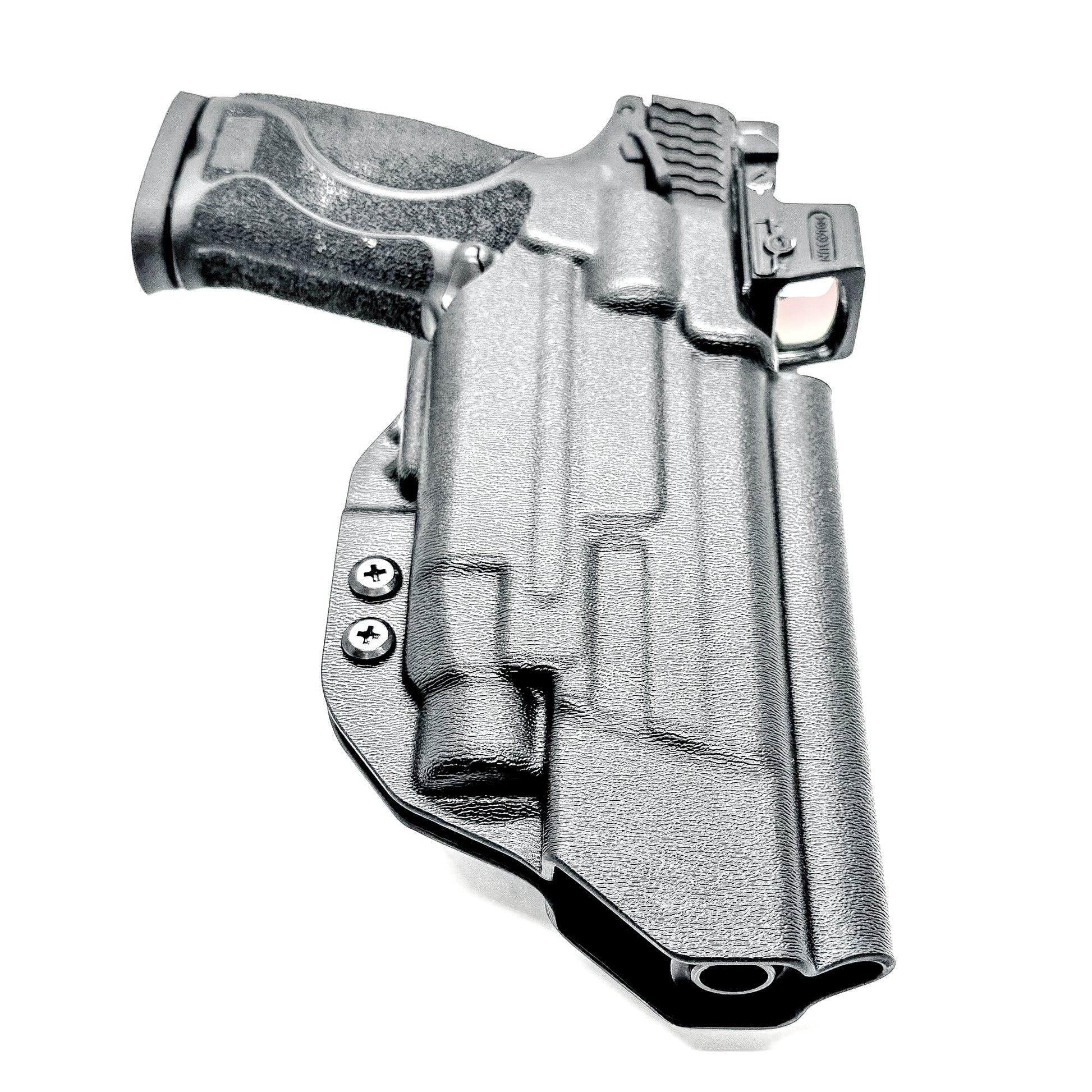 OWB Smith & Wesson M&P 5.6" 10MM pistol & Streamlight TLR-7 A, X & TLR-7 HL-X Duty & Competition Kydex Holster, in black with Duty Drop Attachment.