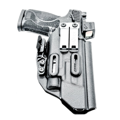 IWB Inside Waistband Holster for the Smith & Wesson M&P 5.6" M2.0 10MM pistol & Streamlight TLR-7 A, X & TLR-7 HL-X in black with a DCC Monoblock and a Modwing.