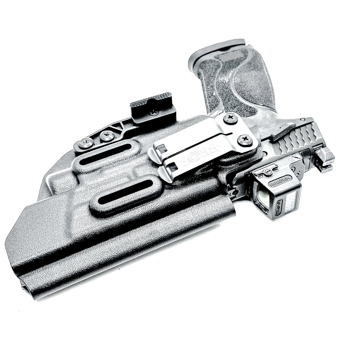 IWB Inside Waistband Holster for the Smith & Wesson M&P 5.6" M2.0 10MM pistol & Streamlight TLR-7 A, X & TLR-7 HL-X in black with a DCC Monoblock and a Modwing.