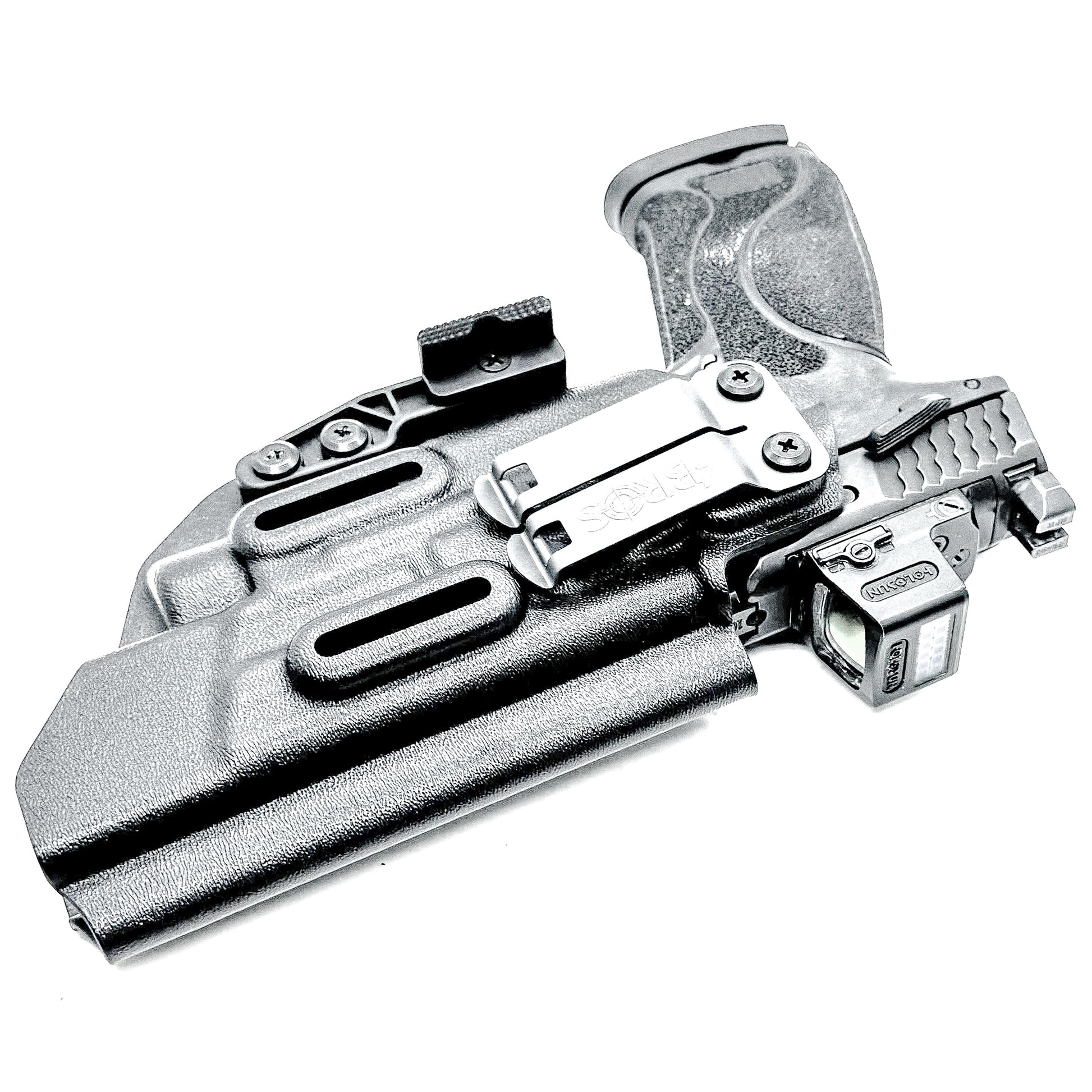 IWB Inside Waistband Holster for the Smith & Wesson M&P 5.6" M2.0 10MM pistol & Streamlight TLR-7 A, X & TLR-7 HL-X in black with a DCC Monoblock and a Modwing.