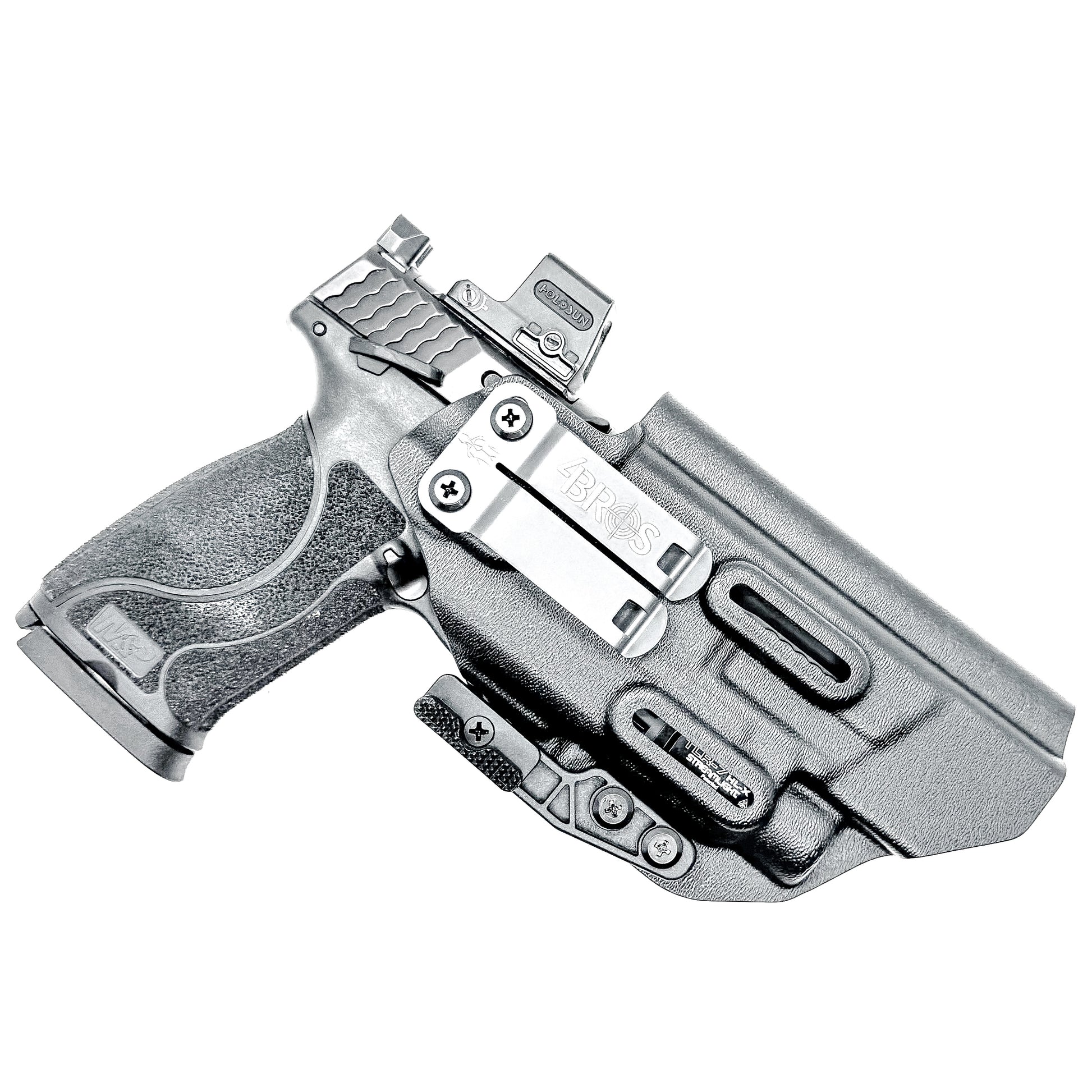 IWB Inside Waistband Holster for the Smith & Wesson M&P 5.6" M2.0 10MM pistol & Streamlight TLR-7 A, X & TLR-7 HL-X in black with a DCC Monoblock and a Modwing