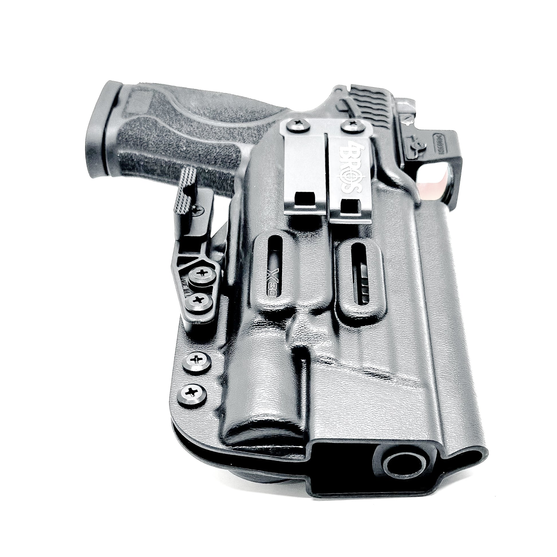 Black Inside Waistband Holster with a monoblock and a modwing for the Smith & Wesson M&P 5.6 10MM M2.0 & X300U light.