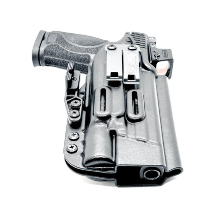 Black Inside Waistband Holster with a monoblock and a modwing for the Smith & Wesson M&P 5.6 10MM M2.0 & X300U light.