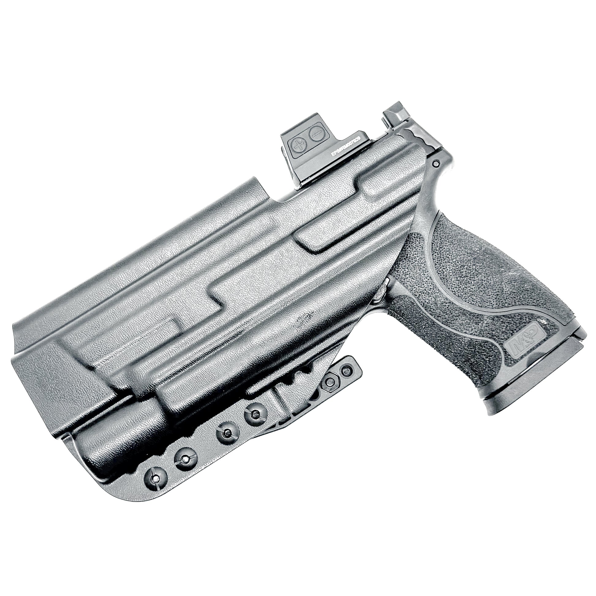 Black Inside Waistband Holster with a monoblock and a modwing for the Smith & Wesson M&P 5.6 10MM M2.0 & X300U light.