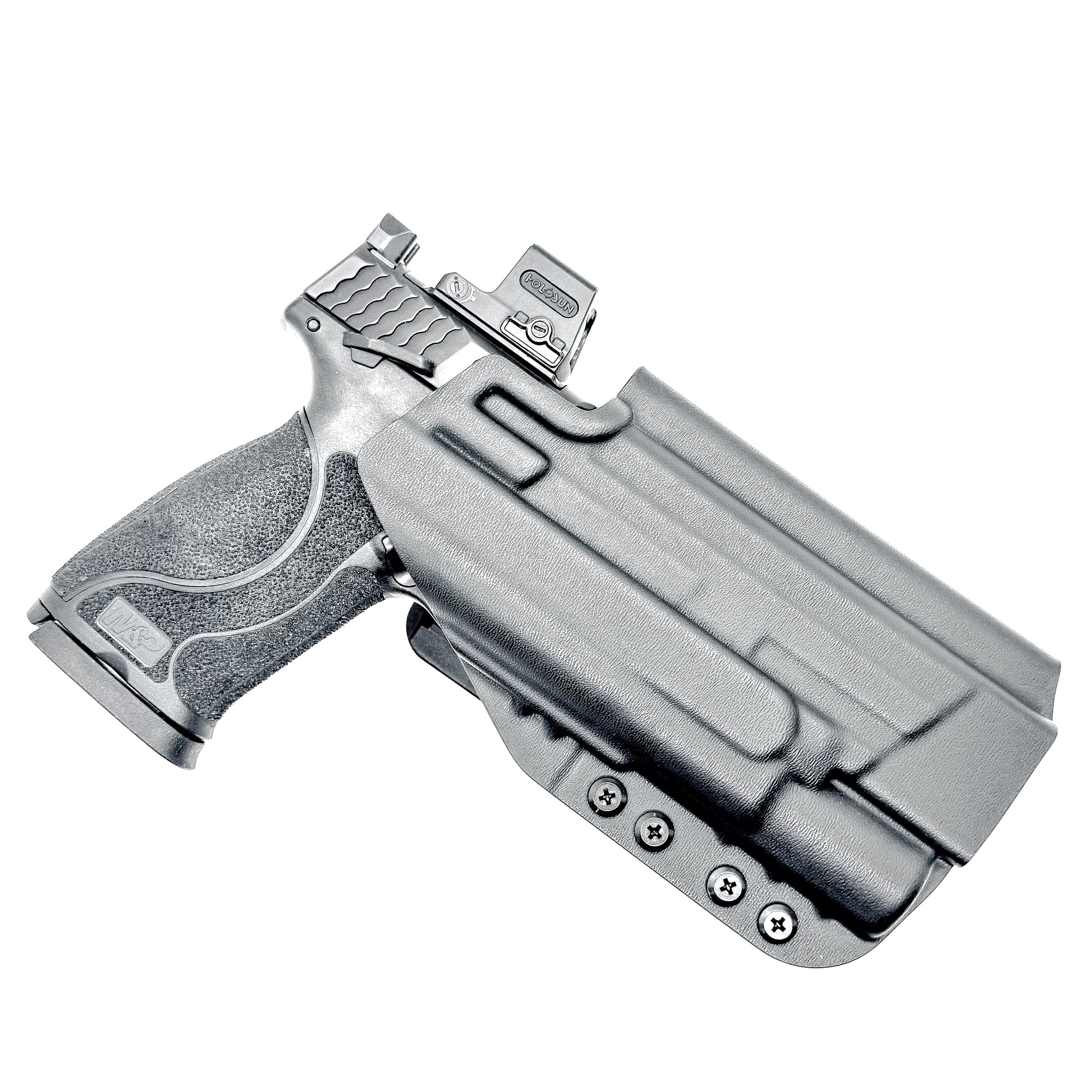Outside Waistband Holster for the Smith & Wesson M&P 5.6 10MM M2.0 & X300U light with a 4BROS 1.5" belt slide in  black.