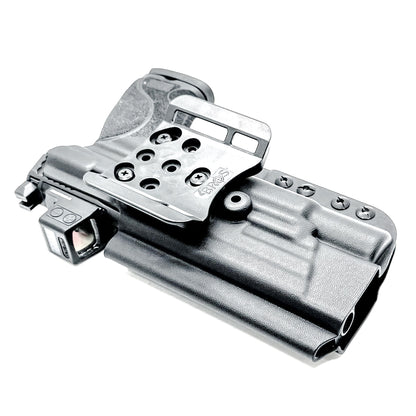Outside Waistband Holster for the Smith & Wesson M&P 5.6 10MM M2.0 & X300U light with a 4BROS 1.5" belt slide in  black.