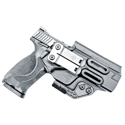 Inside waistband taco-style Kydex holster for Smith & Wesson M&P M2.0 5" pistol with thumb safety – crafted for IWB and AIWB carry by Four Brothers Holsters.