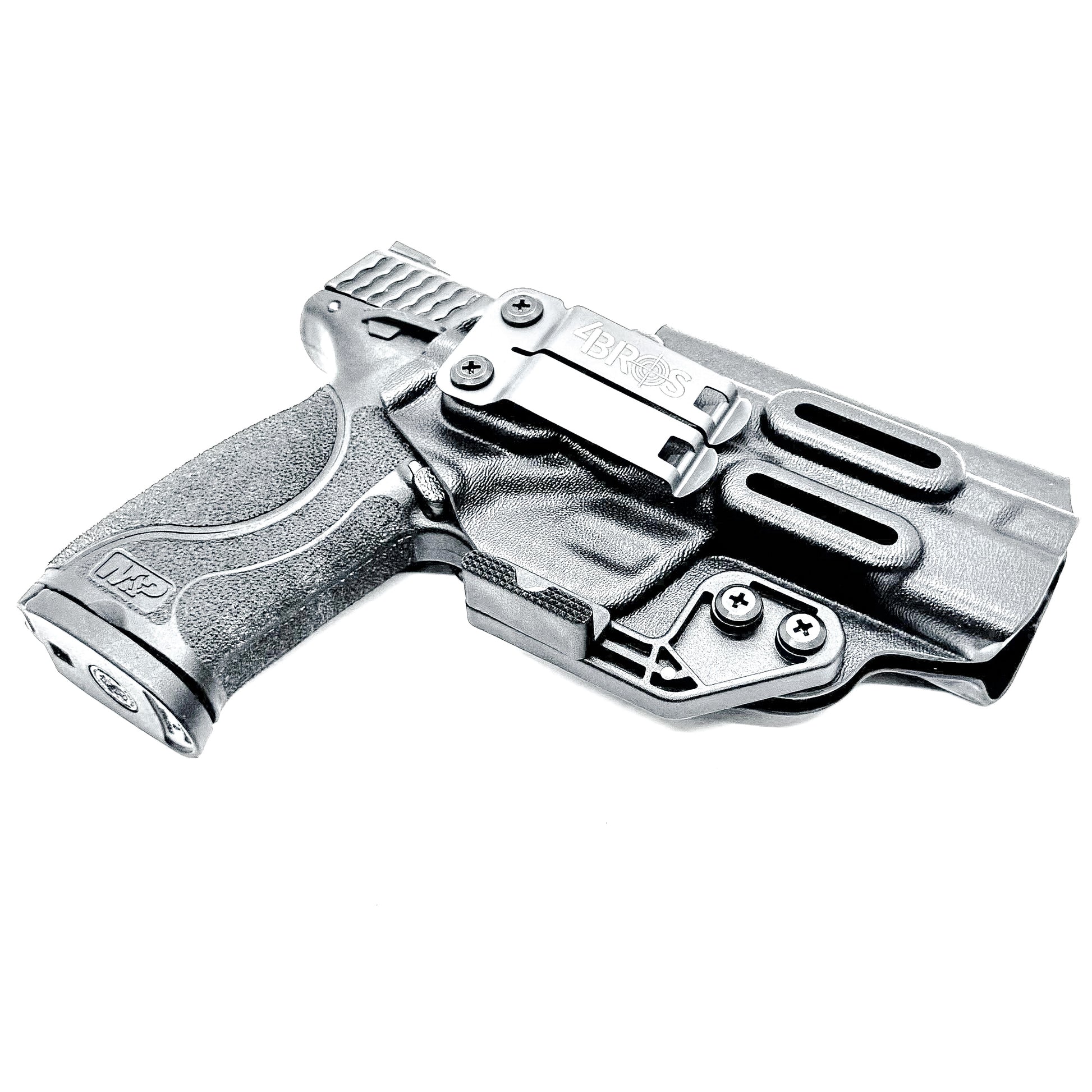 Inside waistband taco-style Kydex holster for Smith & Wesson M&P M2.0 5" pistol with thumb safety – crafted for IWB and AIWB carry by Four Brothers Holsters.