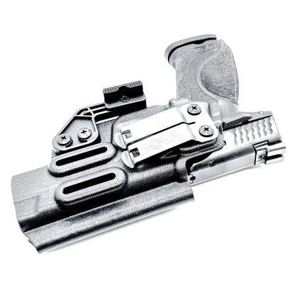 Inside waistband taco-style Kydex holster for Smith & Wesson M&P M2.0 5" pistol with thumb safety – crafted for IWB and AIWB carry by Four Brothers Holsters.