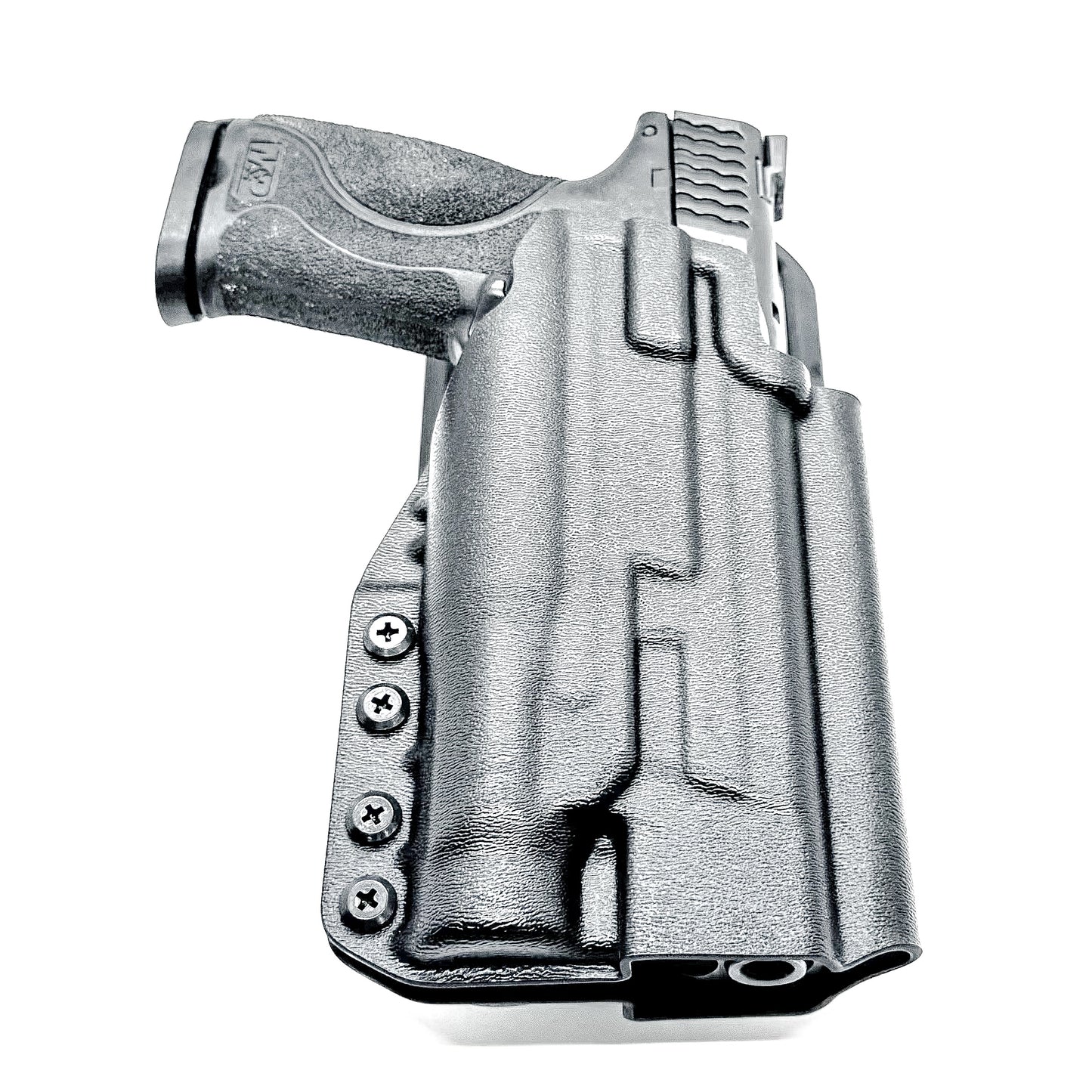 Black 5" OWB Holster for the Smith & Wesson M&P 9mm M2.0 pistol with thumb safety & Streamlight  TLR-1 HL Duty & Competition Holster with Duty Drop attachment.