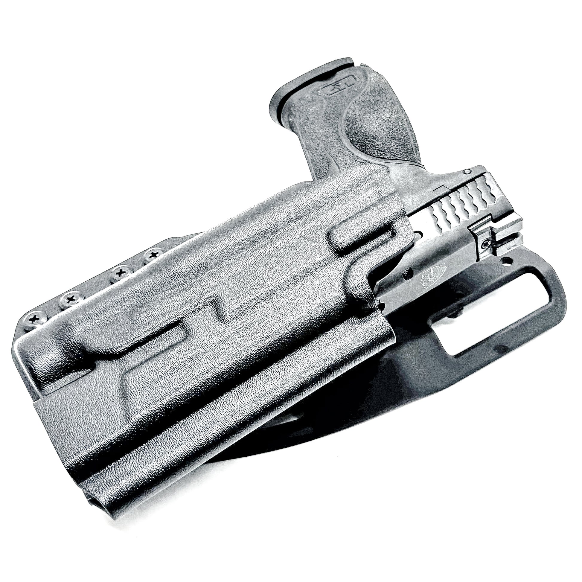 Black 5" OWB Holster for the Smith & Wesson M&P 9mm M2.0 pistol with thumb safety & Streamlight  TLR-1 HL Duty & Competition Holster with Duty Drop attachment.