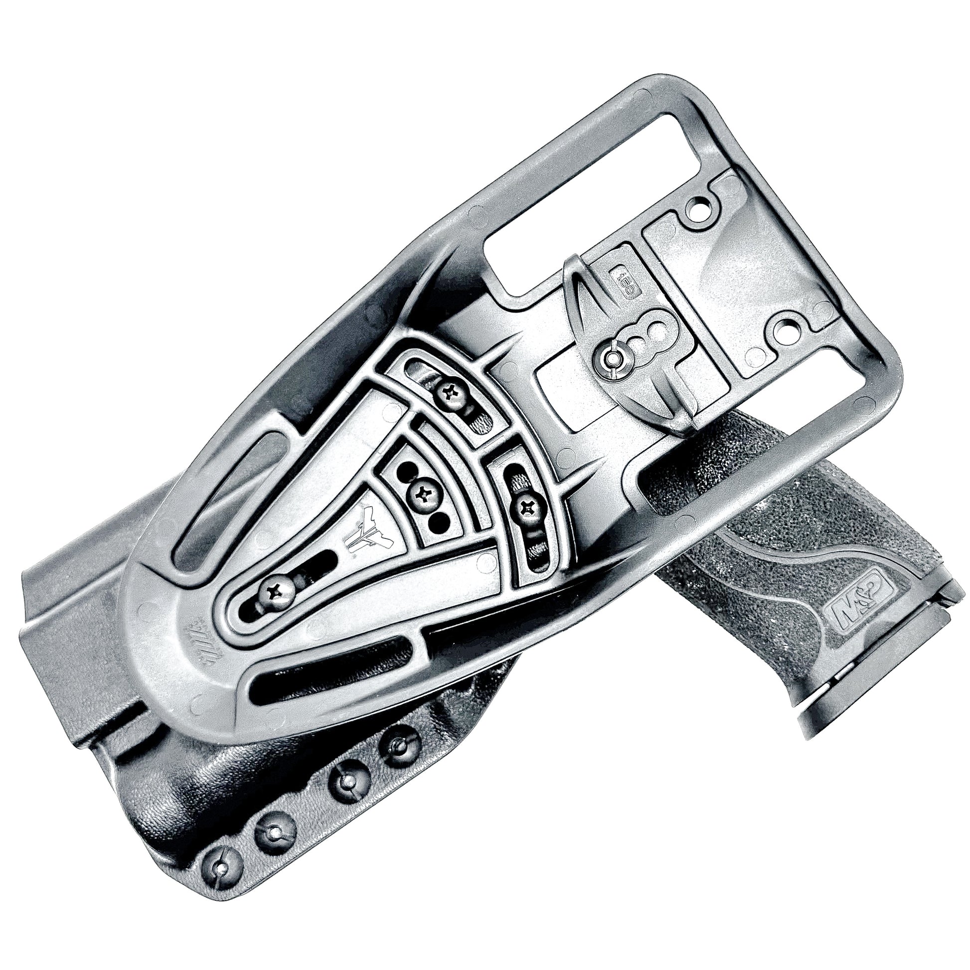 Black 5" OWB Holster for the Smith & Wesson M&P 9mm M2.0 pistol with thumb safety & Streamlight  TLR-1 HL Duty & Competition Holster with Duty Drop attachment.