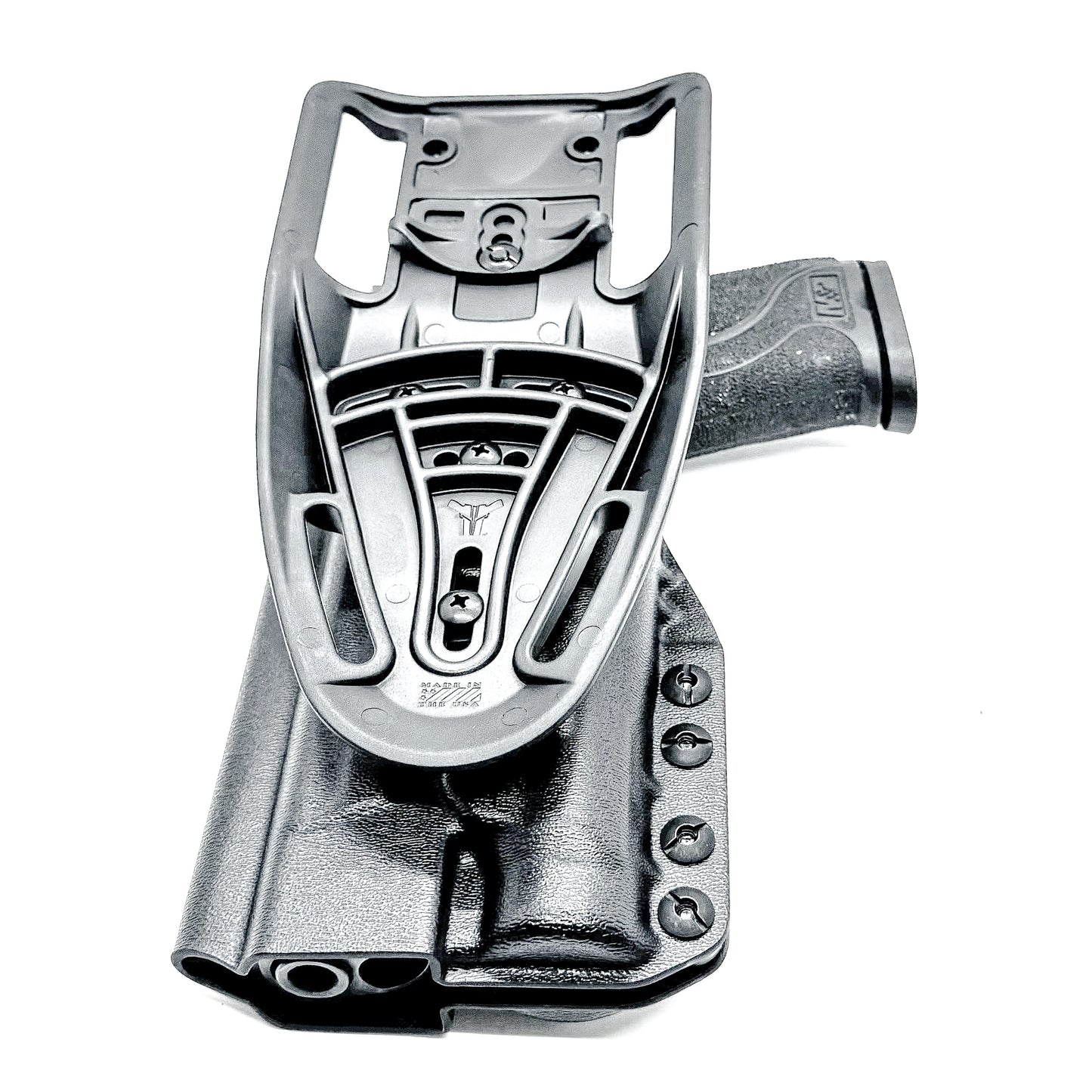 Black 5" OWB Holster for the Smith & Wesson M&P 9mm M2.0 pistol with thumb safety & Streamlight  TLR-1 HL Duty & Competition Holster with Duty Drop attachment.