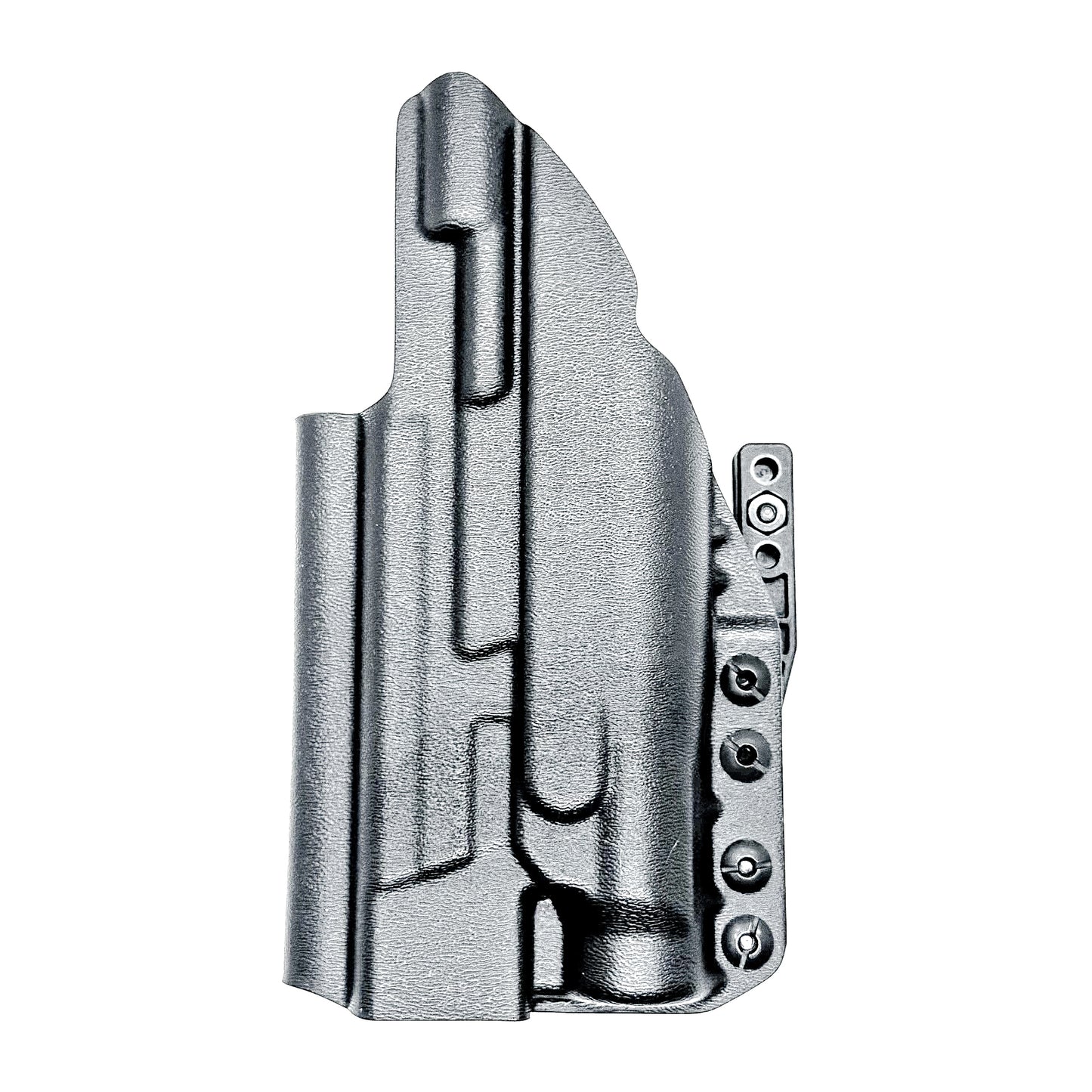 Black 5" IWB Holster for the Smith & Wesson M&P 9MM, 40 S&W, 45ACP M2.0 pistol with thumb safety & Streamlight TLR-1 HL with a DCC Monoblock and a modwing.