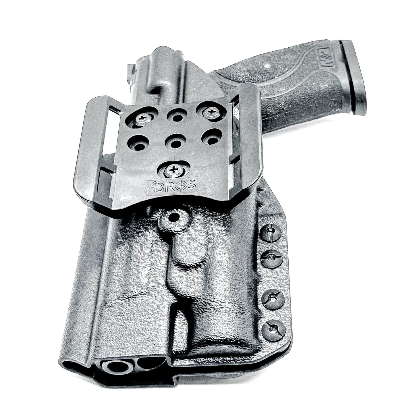 Black 5" OWB Holster for the Smith & Wesson M&P 9MM, 40 S&W, 45ACP M2.0 pistol with a thumb safety & Streamlight TLR-1 HL with a 4BROS 1.5" Belt Slide.
