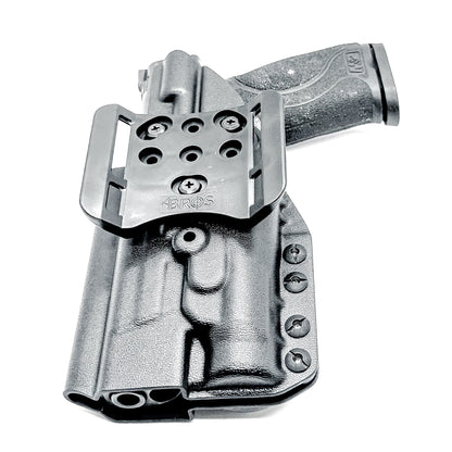 Black 5" OWB Holster for the Smith & Wesson M&P 9MM, 40 S&W, 45ACP M2.0 pistol with a thumb safety & Streamlight TLR-1 HL with a 4BROS 1.5" Belt Slide.