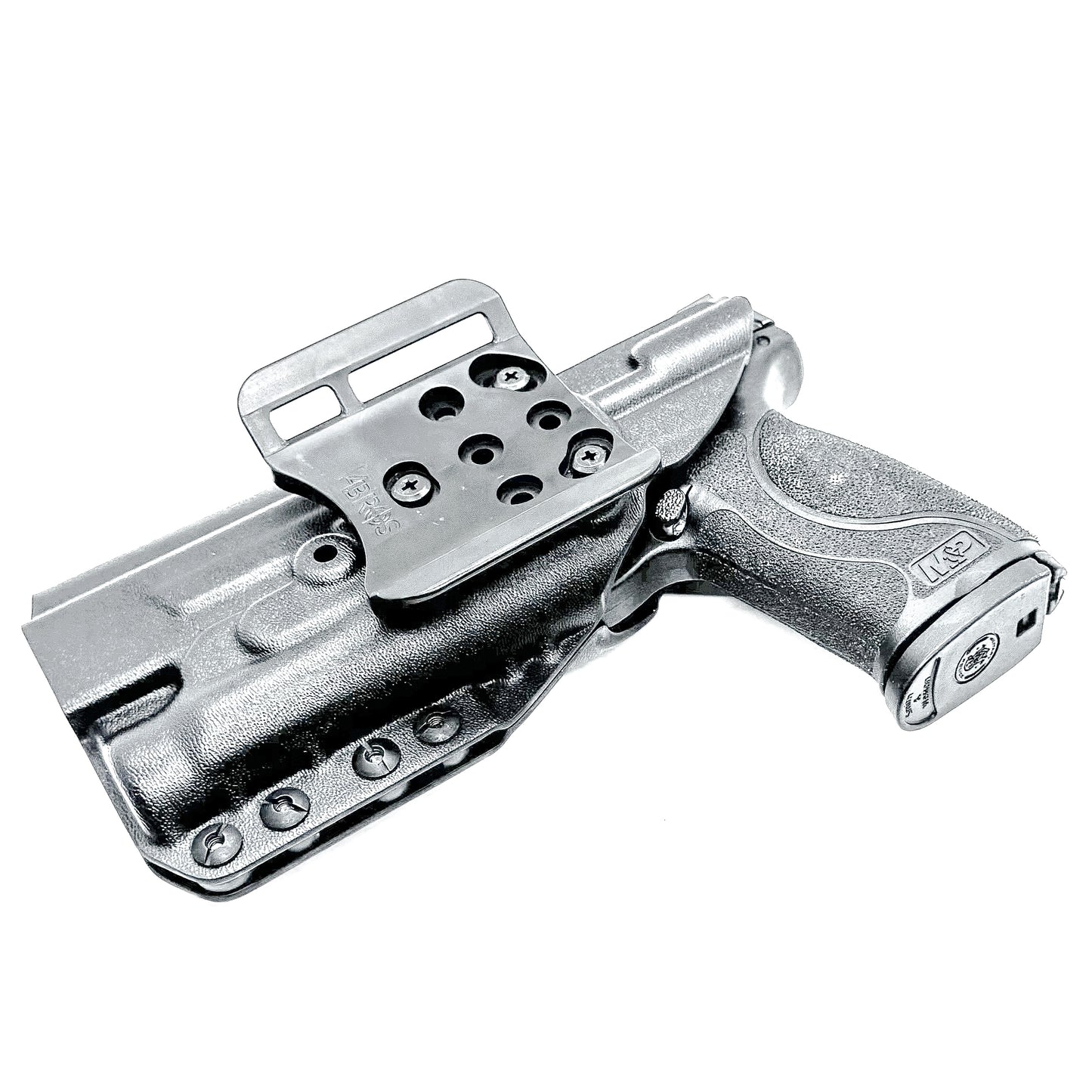 Black 5" OWB Holster for the Smith & Wesson M&P 9MM, 40 S&W, 45ACP M2.0 pistol with a thumb safety & Streamlight TLR-1 HL with a 4BROS 1.5" Belt Slide.