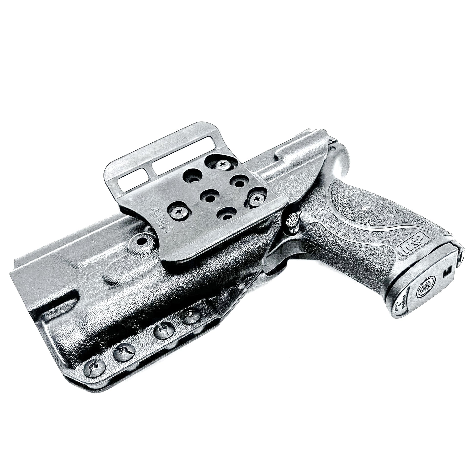 Black 5" OWB Holster for the Smith & Wesson M&P 9MM, 40 S&W, 45ACP M2.0 pistol with a thumb safety & Streamlight TLR-1 HL with a 4BROS 1.5" Belt Slide.