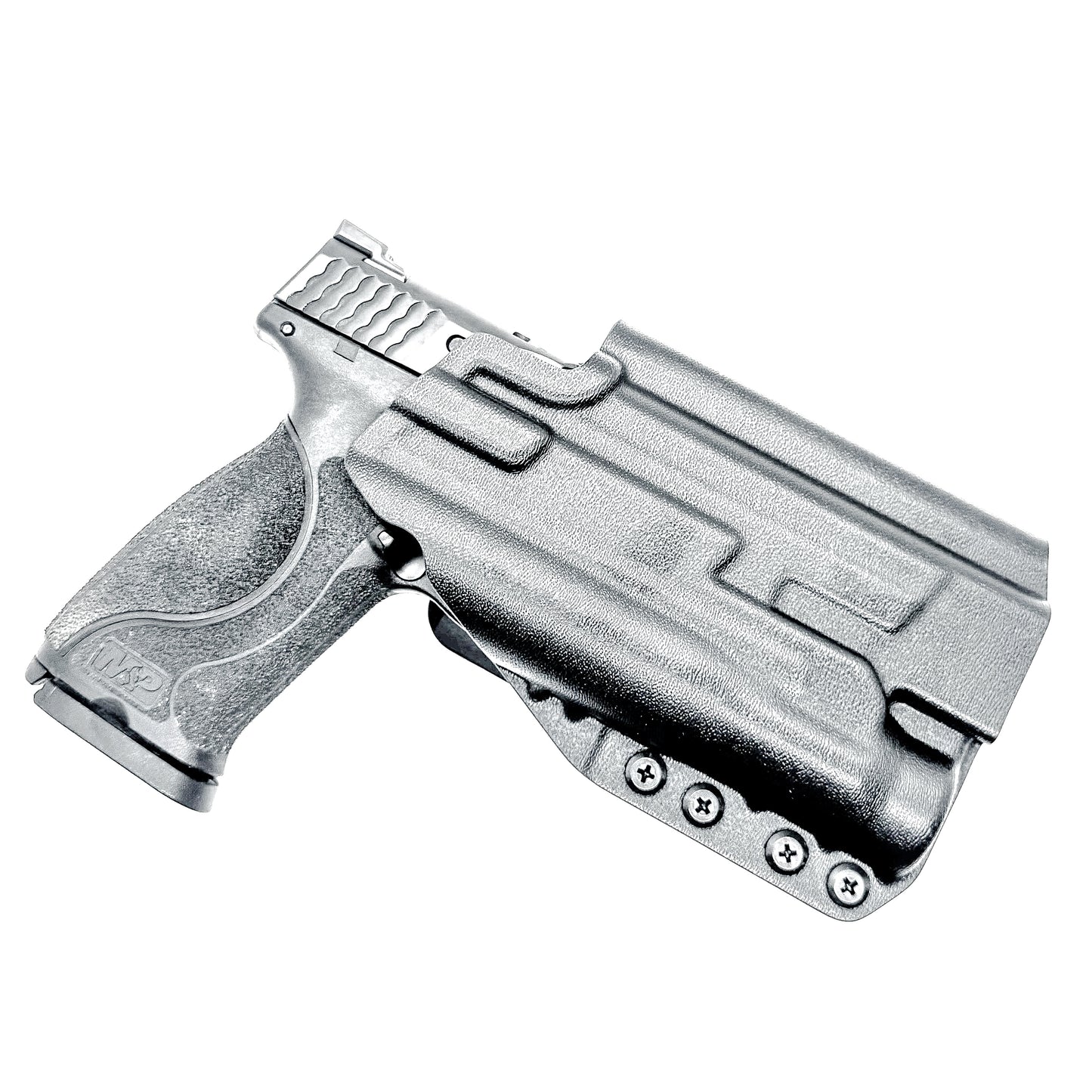Black 5" OWB Holster for the Smith & Wesson M&P 9MM, 40 S&W, 45ACP M2.0 pistol with a thumb safety & Streamlight TLR-1 HL with a 4BROS 1.5" Belt Slide.