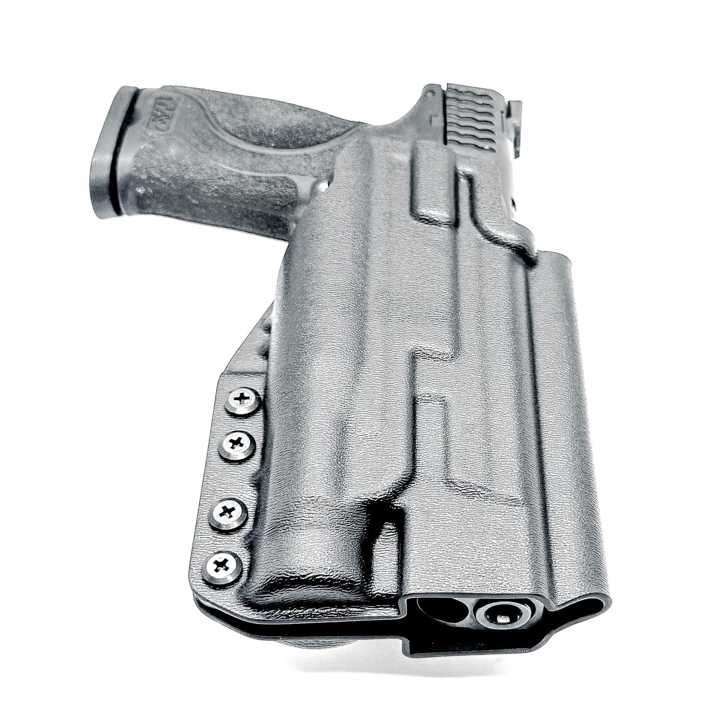 Black 5" OWB Holster for the Smith & Wesson M&P 9MM, 40 S&W, 45ACP M2.0 pistol with a thumb safety & Streamlight TLR-1 HL with a 4BROS 1.5" Belt Slide.