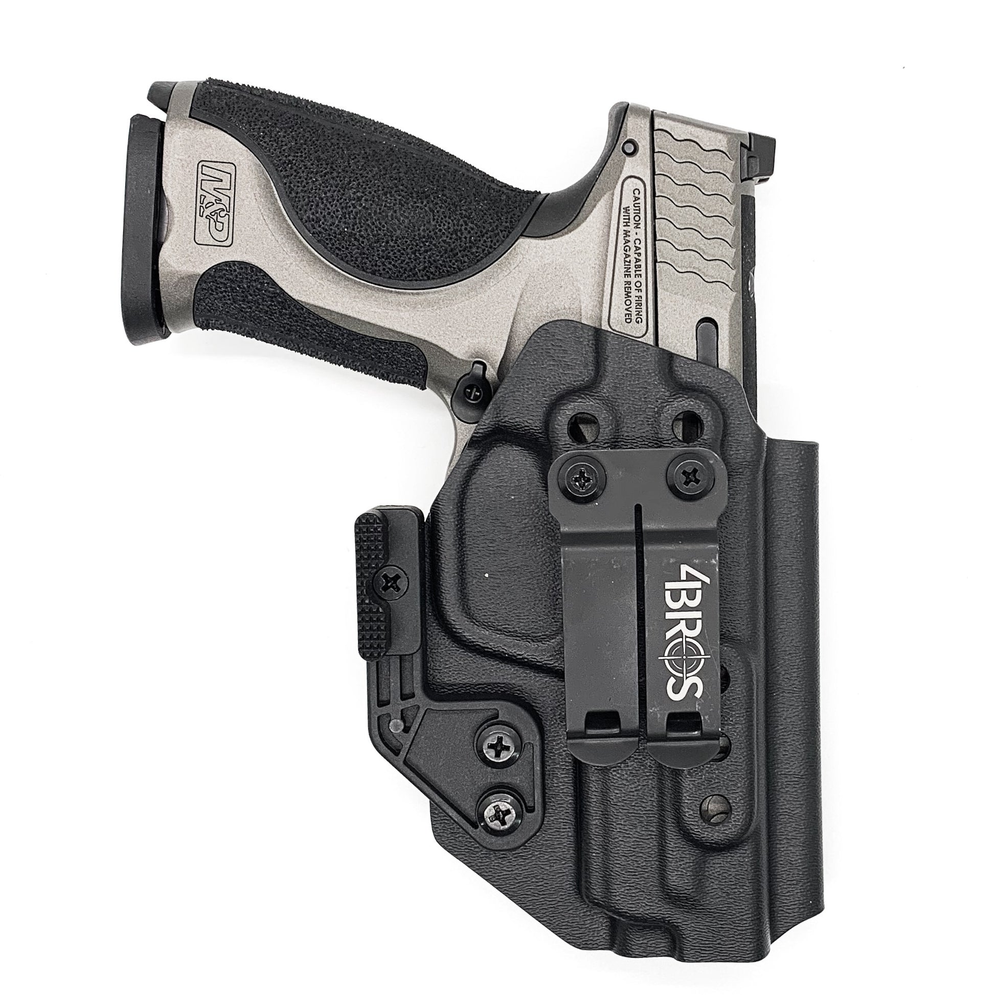 For the best IWB AIWB Inside Waistband, Kydex Taco Style Holster for the Smith and Wesson S&W M&P 9 M2.0 METAL 4" pistol shop Four Brothers 4BROS Holsters. 