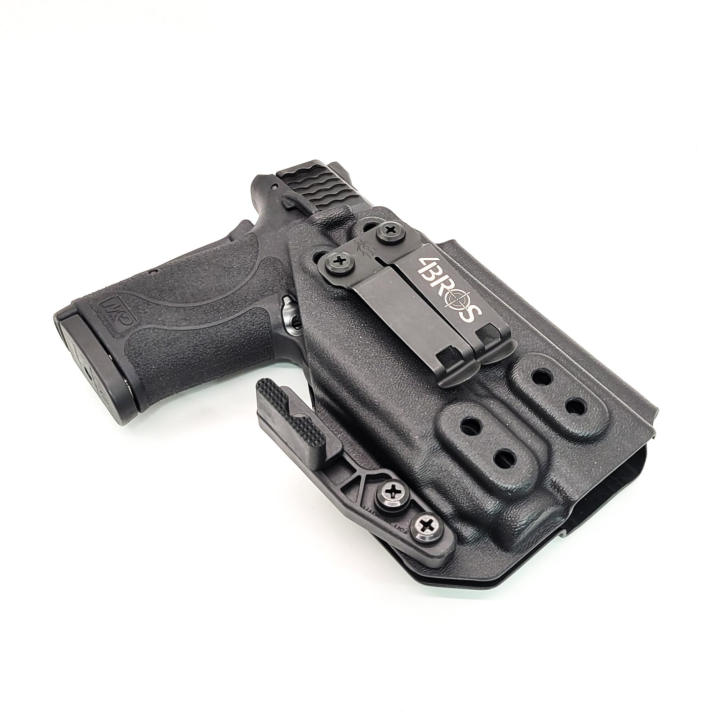 For the best IWB Kydex Inside Waistband Holster for the Smith & Wesson M&P 9 Shield EZ with Streamlight TLR-8 or TLR-8A, shop Four Brothers 4Bros Holsters. 