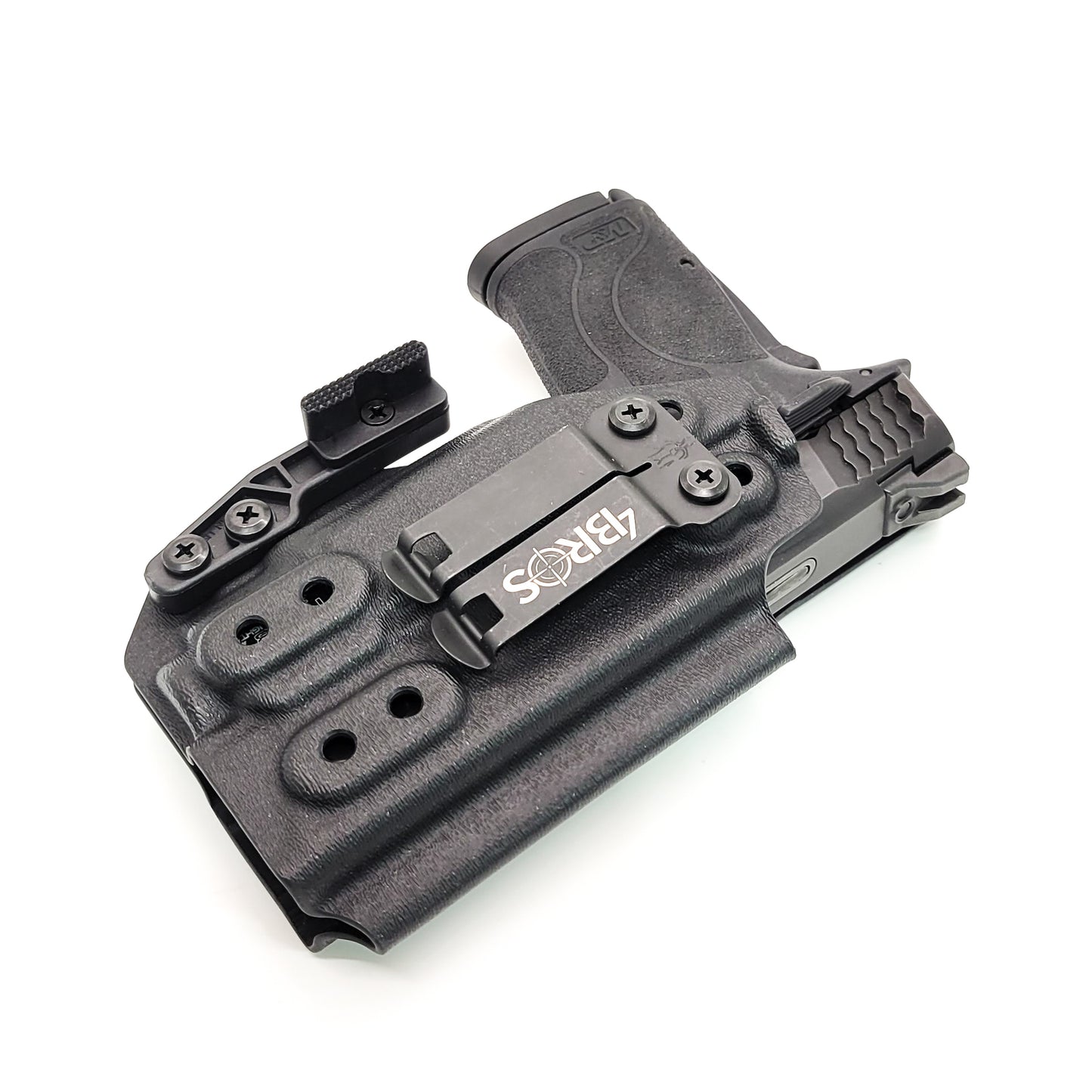 For the best IWB Kydex Inside Waistband Holster for the Smith & Wesson M&P 9 Shield EZ with Streamlight TLR-8 or TLR-8A, shop Four Brothers 4Bros Holsters. 