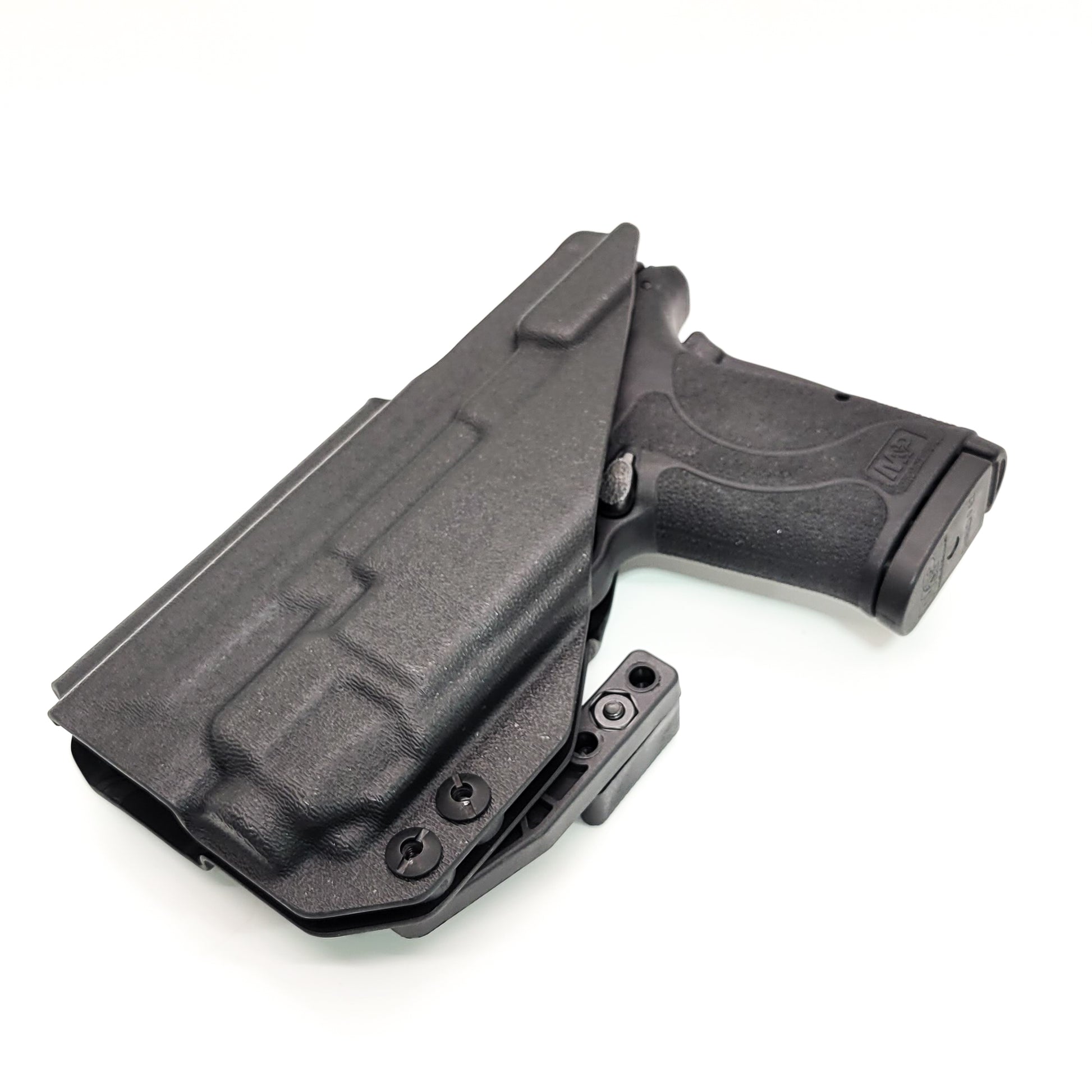 For the best IWB Kydex Inside Waistband Holster for the Smith & Wesson M&P 9 Shield EZ with Streamlight TLR-8 or TLR-8A, shop Four Brothers 4Bros Holsters. 