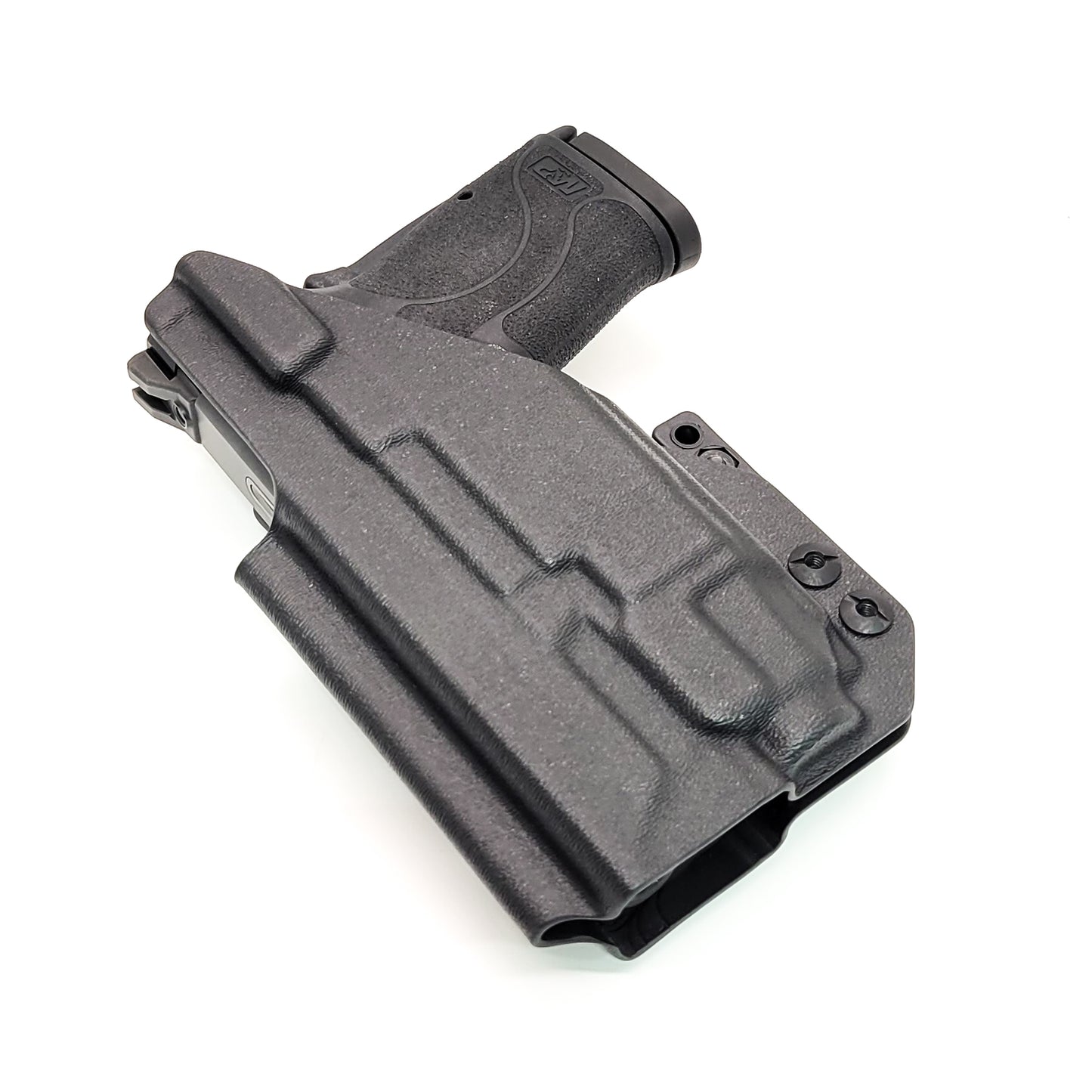 For the best IWB Kydex Inside Waistband Holster for the Smith & Wesson M&P 9 Shield EZ with Streamlight TLR-8 or TLR-8A, shop Four Brothers 4Bros Holsters. 