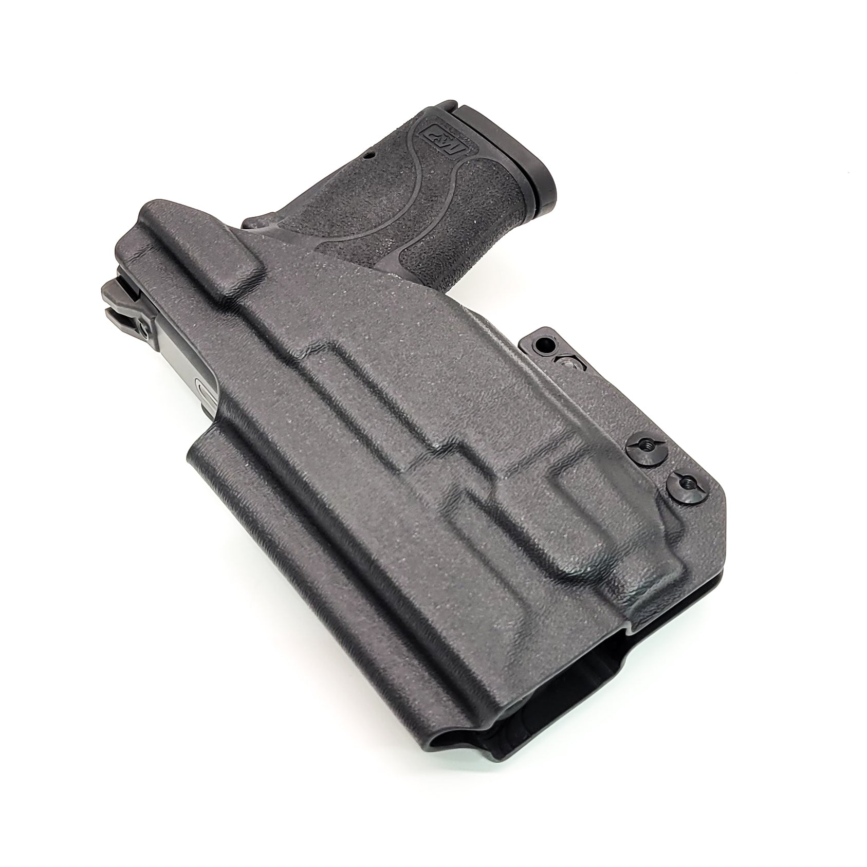For the best IWB Kydex Inside Waistband Holster for the Smith & Wesson M&P 9 Shield EZ with Streamlight TLR-8 or TLR-8A, shop Four Brothers 4Bros Holsters. 