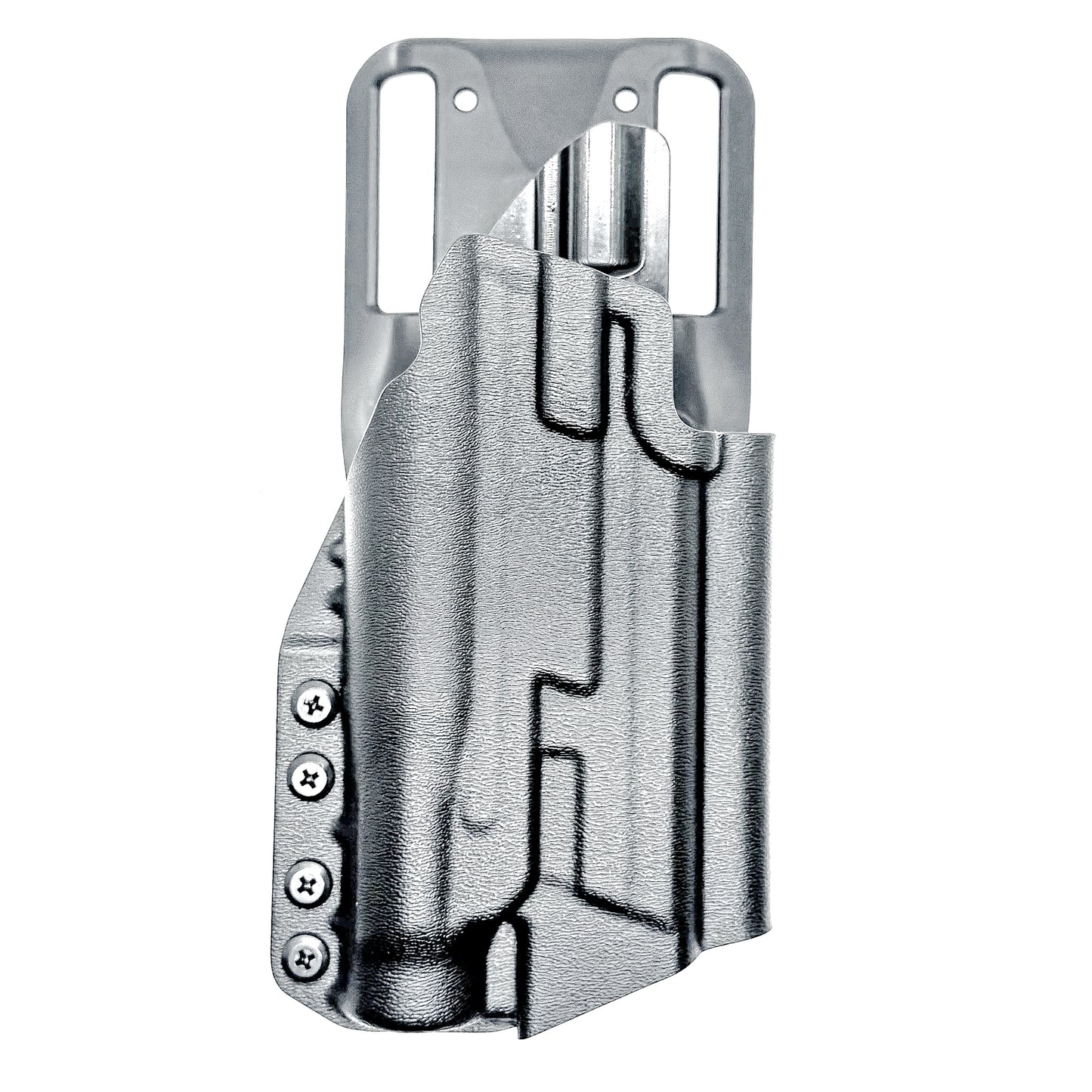 Black OWB duty and competition Kydex holster for the Smith & Wesson M&P M2.0 4.25" 9mm with the Streamlight TLR-1 HL with Duty Drop Attachment.