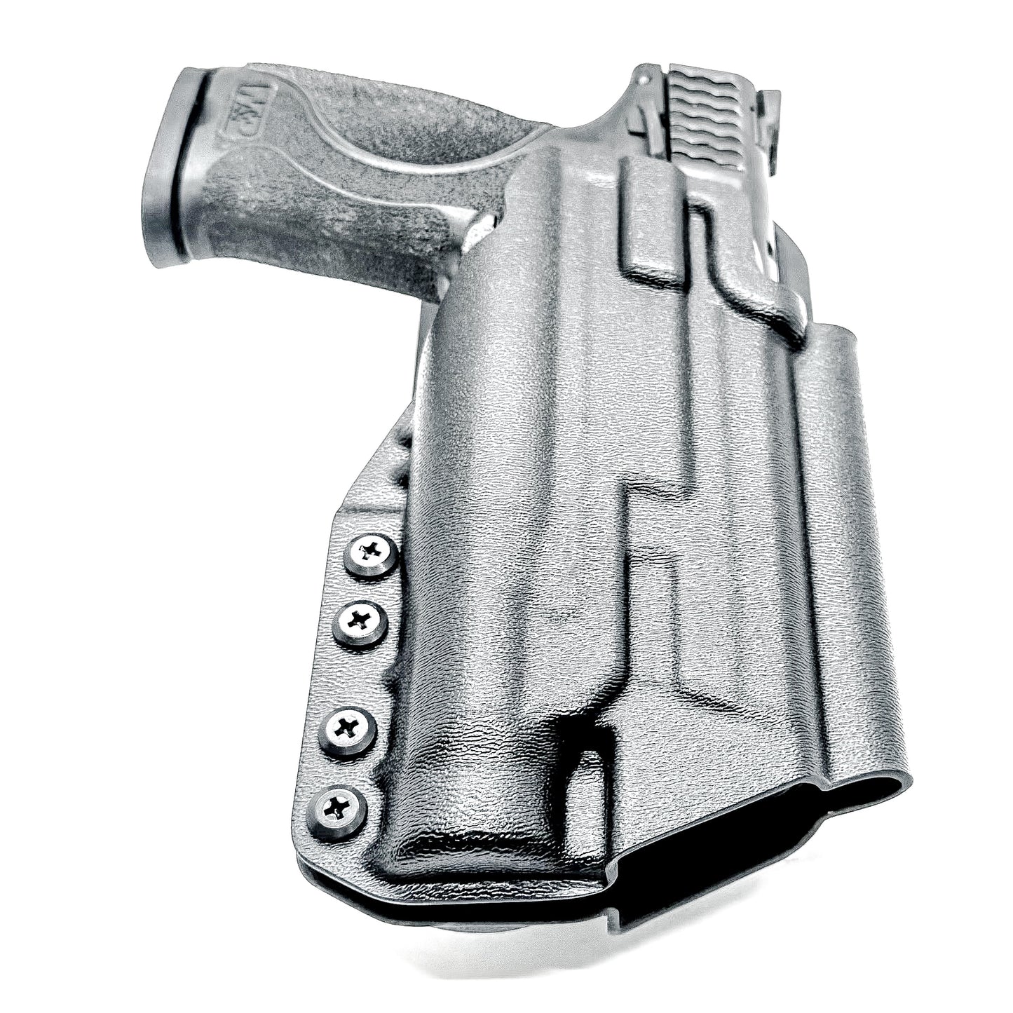 Black OWB duty and competition Kydex holster for the Smith & Wesson M&P M2.0 4.25" 9mm with the Streamlight TLR-1 HL with Duty Drop Attachment.