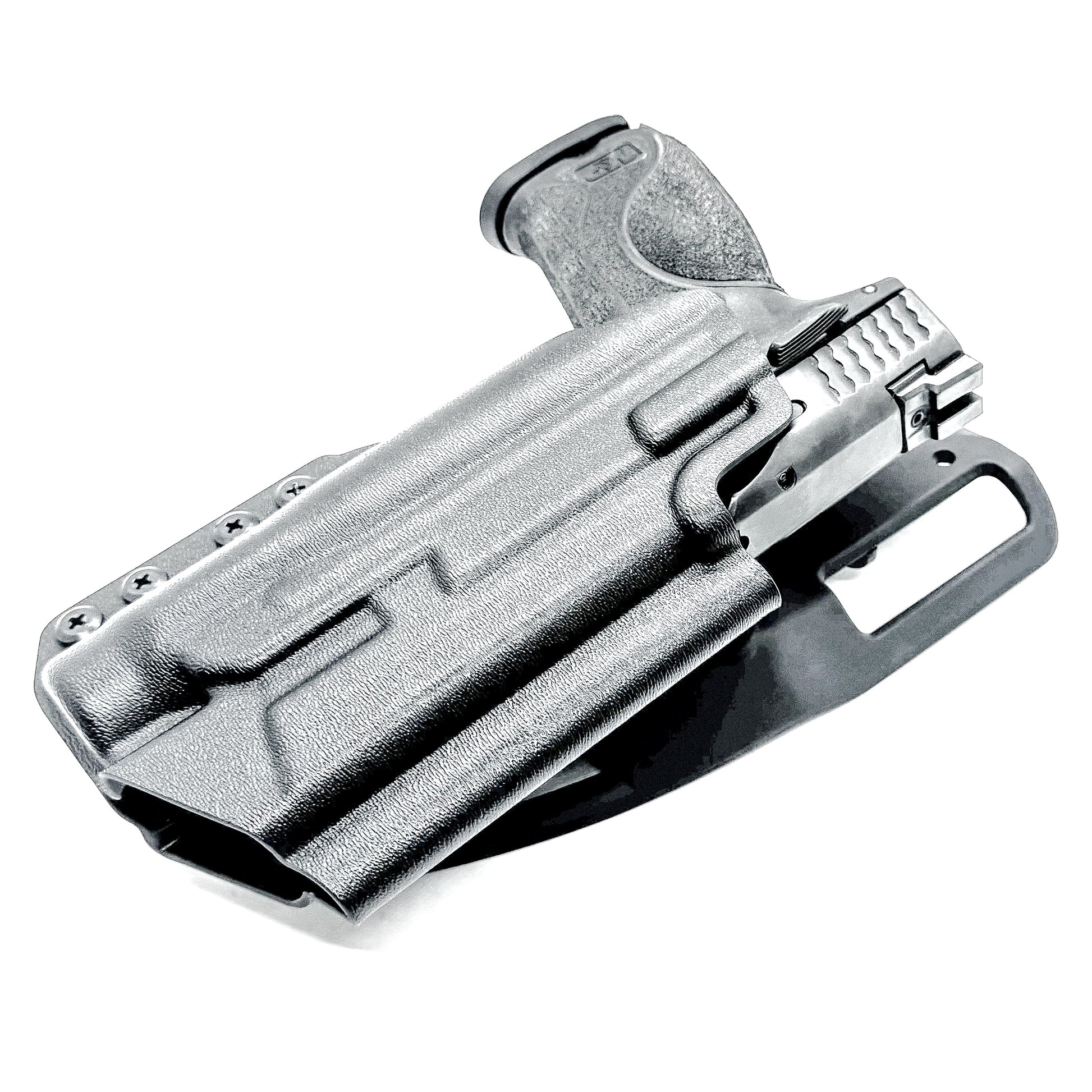 Black OWB duty and competition Kydex holster for the Smith & Wesson M&P M2.0 4.25" 9mm with the Streamlight TLR-1 HL with Duty Drop Attachment.