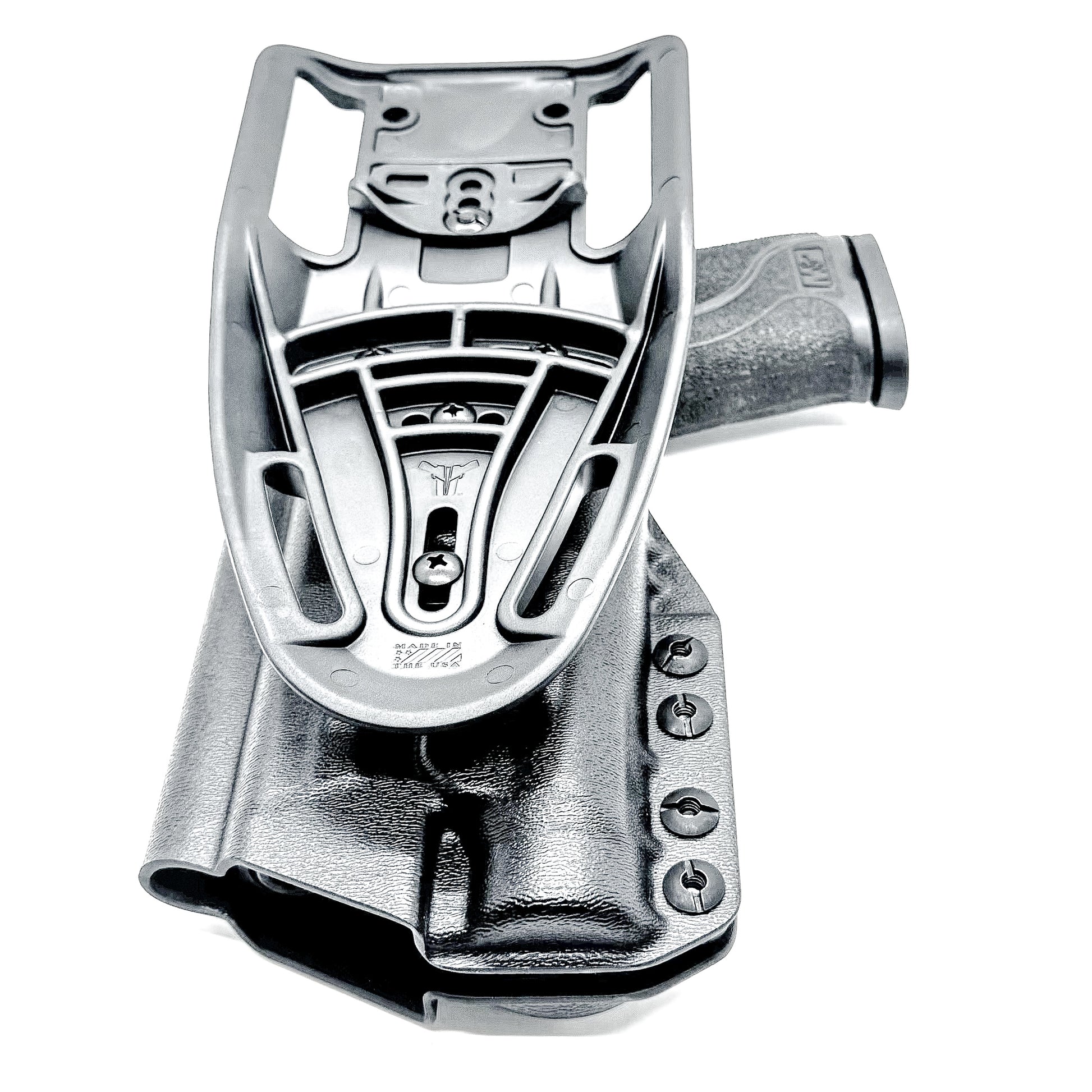 Black OWB duty and competition Kydex holster for the Smith & Wesson M&P M2.0 4.25" 9mm with the Streamlight TLR-1 HL with Duty Drop Attachment.