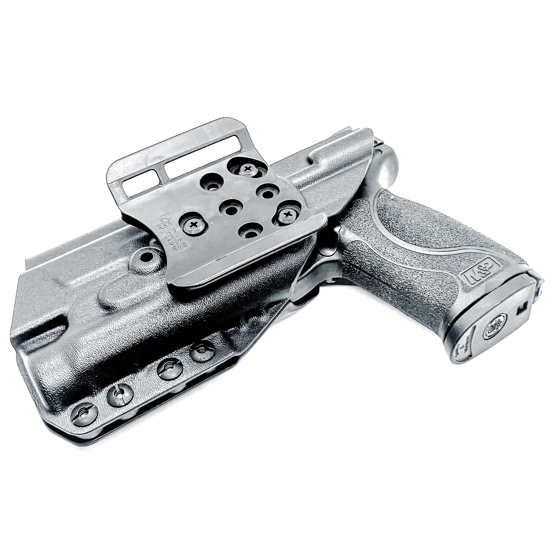 Black Outside Waistband OWB Kydex Holster for the Smith & Wesson M&P M2.0 4.25" 9mm & Streamlight TLR-1 HL with 4Bros 1.5" Belt Slide.